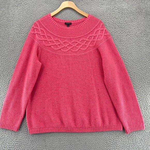 Talbots Sweater Womens Large Pink Confetti Knit Stretch Pullover Everyday Casual - Picture 1 of 9